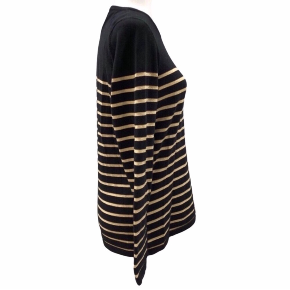 J McLaughlin Metallic Gold Stripe Sweater Black Size Medium Long Sleeve - Picture 4 of 8